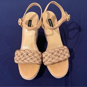 Nine West Tan Women's Platform Wedge Sandals with a Braided Design 10